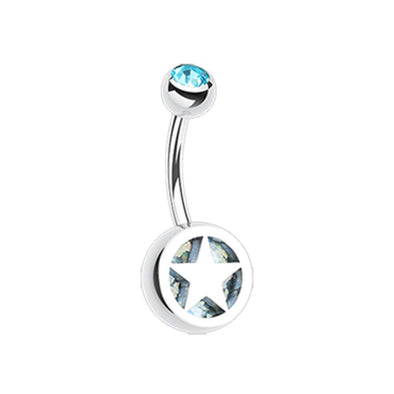 Star Holographic Glitter Inlay Steel WildKlass Belly Button Ring-WildKlass Jewelry