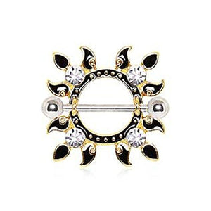 Gold Plated Jeweled Flaming Sun WildKlass Nipple Shield-WildKlass Jewelry