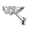 CZ Paved Heart with Wings 316L Surgical Steel WildKlass Cartilage, Tragus Barbell Studs-WildKlass Jewelry