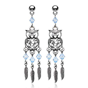Guardian Owl Dreamcatcher Feather WildKlass Earring-WildKlass Jewelry