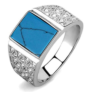 WildKlass Stainless Steel Ring High Polished Men Synthetic Sea Blue-WildKlass Jewelry