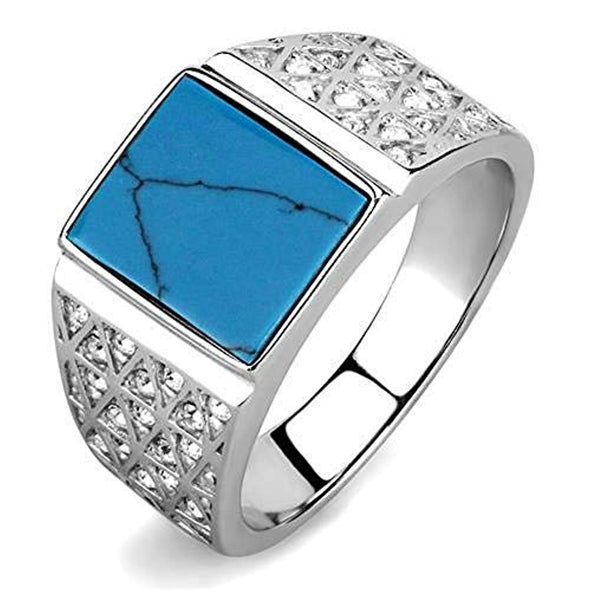 WildKlass Stainless Steel Ring High Polished Men Synthetic Sea Blue-WildKlass Jewelry