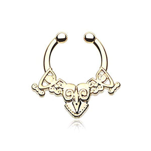 Golden Luria Tribal Filigree WildKlass Fake Septum Clip-On Ring-WildKlass Jewelry