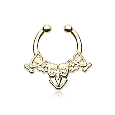 Golden Luria Tribal Filigree WildKlass Fake Septum Clip-On Ring-WildKlass Jewelry