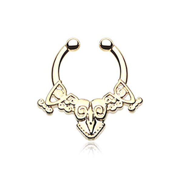 Golden Luria Tribal Filigree WildKlass Fake Septum Clip-On Ring-WildKlass Jewelry