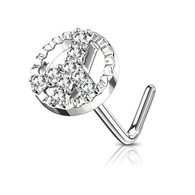 WildKlass CZ Paved Peace Symbol 316L Surgical Steel L Bend Nose Stud Rings-WildKlass Jewelry