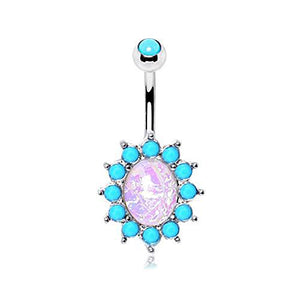 316L Stainless Steel Halo White Synthetic Opal WildKlass Navel Ring-WildKlass Jewelry
