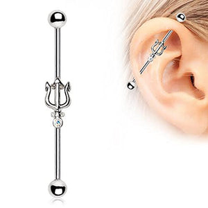 316L Stainless Steel Jeweled Trident of Poseidon WilKlass Industrial Barbell-WildKlass Jewelry