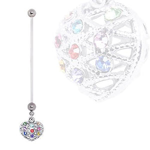 BioFlex Rainbow 3D Heart Dangle Pregnancy WildKlass Navel Ring-WildKlass Jewelry