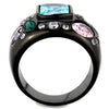 WildKlass Stainless Steel Ring IP Black Women AAA Grade CZ Sea Blue-WildKlass Jewelry