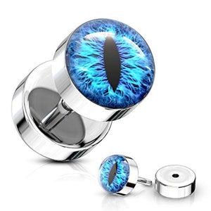 WildKlass Snake Eye Inlaid 316L Surgical Steel 16ga Faux Plugs-WildKlass Jewelry