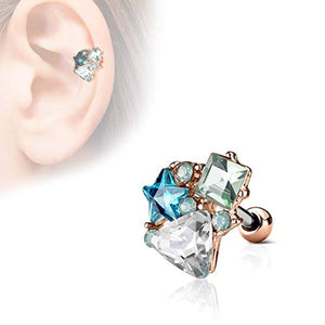 Multi Shape Crystal Stones Cluster Top 316L Surgical Steel WildKlass Cartilage Barbell Studs-WildKlass Jewelry