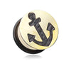 Golden Leather Filled Anchor Ear Gauge WildKlass Plug-WildKlass Jewelry