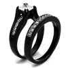 WildKlass Stainless Steel Ring Two-Tone IP Black Women AAA Grade CZ Clear-WildKlass Jewelry