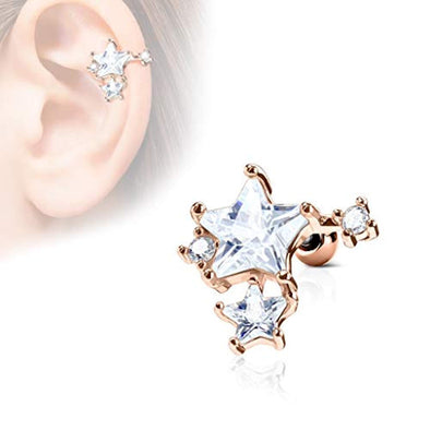 CZ Stars Cluster Top 316L Surgical Steel WildKlass Ear Cartilage Barbell Studs-WildKlass Jewelry