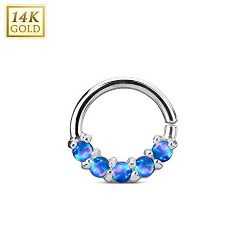 14Kt. White Gold Lined Opal Set Bendable WildKlass Septum/Cartilage Rings-WildKlass Jewelry