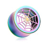Colorline Spider Web Steel Double Flared Ear Gauge Hollow WildKlass Plug-WildKlass Jewelry