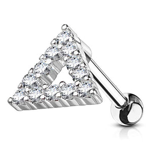 CZ Paved Triangle Top 316L Surgical Steel WildKlass Cartilage, Tragus Barbell Studs-WildKlass Jewelry