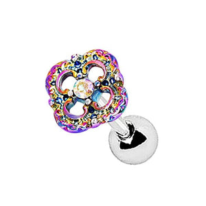 WildKlass 316L Stainless Steel Rainbow PVD Plated Flower Cartilage Earring-WildKlass Jewelry