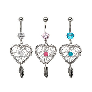 Heart Shaped Dream Catcher WildKlass Dangle Charm Belly Ring (14g 7/16")-WildKlass Jewelry