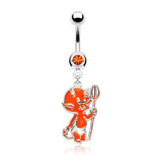 Orange Baby Devil WildKlass Navel Ring w/ 1-Gem (Sold by Piece)-WildKlass Jewelry