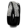 WildKlass Stainless Steel Ring Two-Tone IP Black Women Top Grade Crystal Clear-WildKlass Jewelry