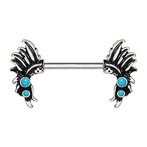 316L Stainless Steel Turquoise Feather Headdress WildKlass Nipple Bar-WildKlass Jewelry