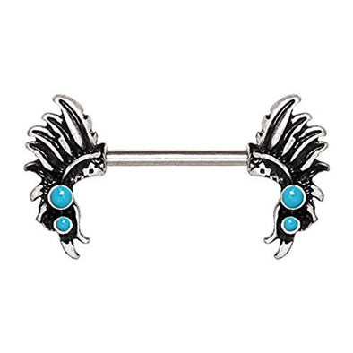 316L Stainless Steel Turquoise Feather Headdress WildKlass Nipple Bar-WildKlass Jewelry