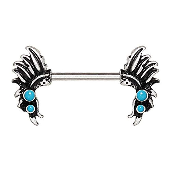 316L Stainless Steel Turquoise Feather Headdress WildKlass Nipple Bar-WildKlass Jewelry