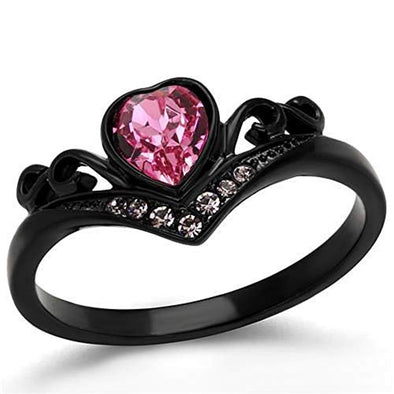 WildKlass Stainless Steel Ring IP Black Women Top Grade Crystal Rose-WildKlass Jewelry