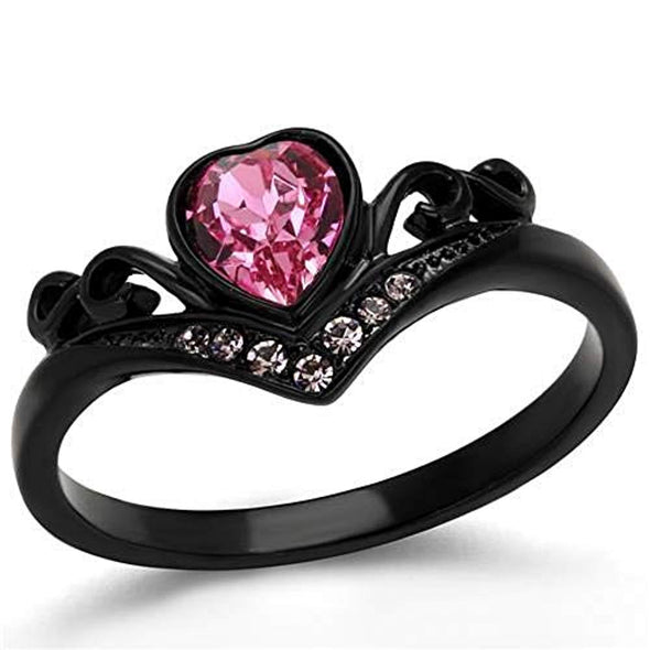 WildKlass Stainless Steel Ring IP Black Women Top Grade Crystal Rose-WildKlass Jewelry