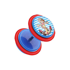 Anchor Stripes Acrylic WildKlass Fake Plug with O-Rings-WildKlass Jewelry