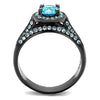 WildKlass Stainless Steel Ring IP Light Black (IP Gun) Women AAA Grade CZ Sea Blue-WildKlass Jewelry