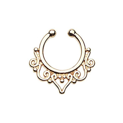 Golden Goddess Filigree WildKlass Fake Septum Clip-On Ring-WildKlass Jewelry