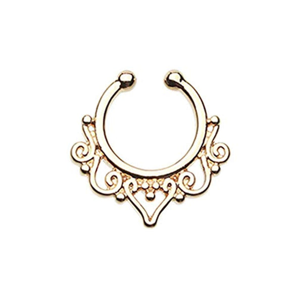 Golden Goddess Filigree WildKlass Fake Septum Clip-On Ring-WildKlass Jewelry