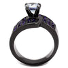 WildKlass Stainless Steel Ring IP Light Black (IP Gun) Women AAA Grade CZ Light Amethyst-WildKlass Jewelry