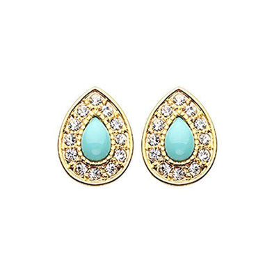 Golden Avice Turquoise Multi-Gem WildKlass Ear Stud Earrings-WildKlass Jewelry