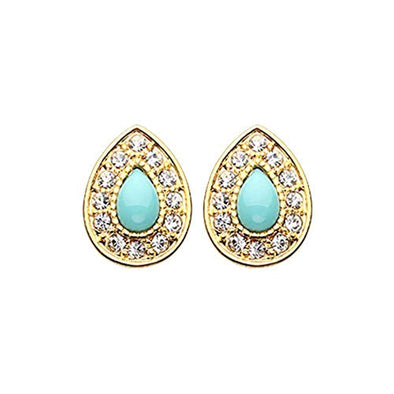 Golden Avice Turquoise Multi-Gem WildKlass Ear Stud Earrings-WildKlass Jewelry