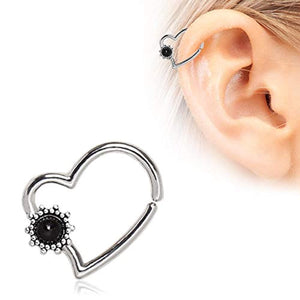 316L Stainless Steel Black Flower Heart Annealed WildKlass Cartilage Earring-WildKlass Jewelry