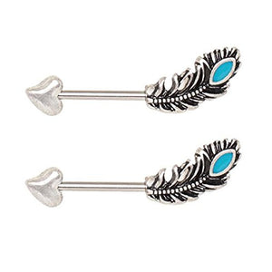 316L Stainless Steel Aqua Feather Arrow WildKlass Nipple Bar-WildKlass Jewelry