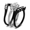 WildKlass Stainless Steel Ring Two-Tone IP Black Women AAA Grade CZ Clear-WildKlass Jewelry