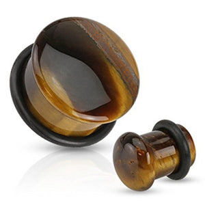 Tiger Eye Semi Precious Stone Domed Single Flare WildKlass Plug with O-Ring-WildKlass Jewelry