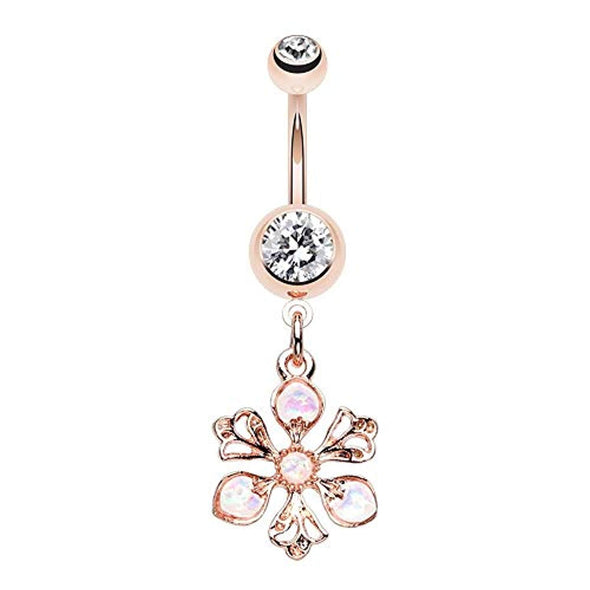 Rose Gold Opal Springtime Flower WildKlass Belly Button Ring-WildKlass Jewelry