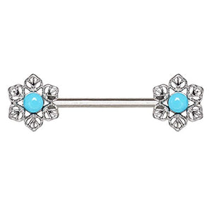 316L Stainless Steel Light Blue Flower WildKlass Nipple Bar-WildKlass Jewelry
