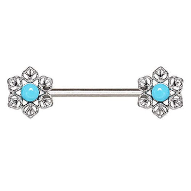 316L Stainless Steel Light Blue Flower WildKlass Nipple Bar-WildKlass Jewelry