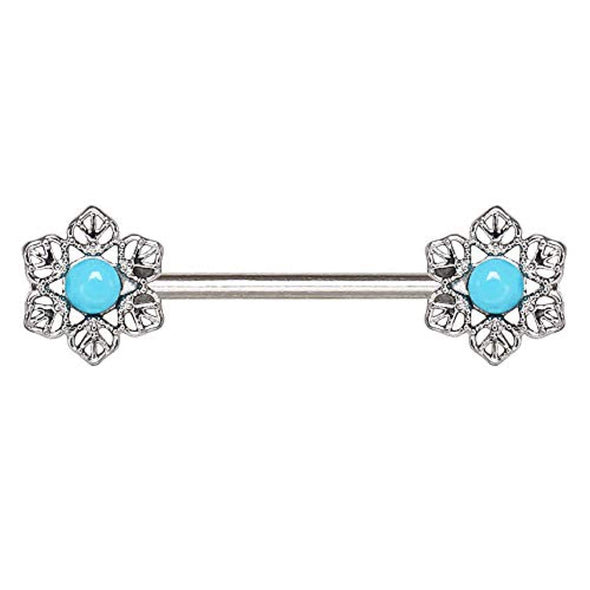 316L Stainless Steel Light Blue Flower WildKlass Nipple Bar-WildKlass Jewelry