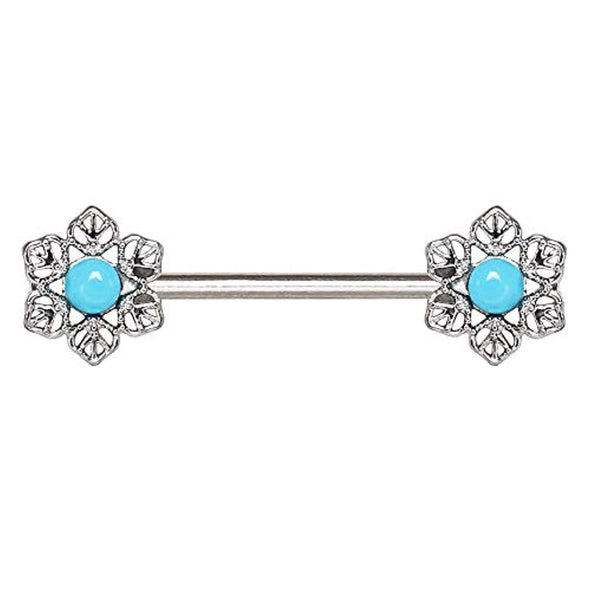 316L Stainless Steel Light Blue Flower WildKlass Nipple Bar-WildKlass Jewelry