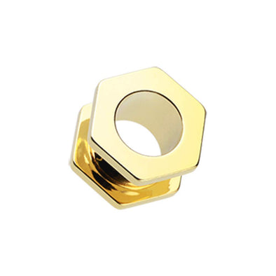 Gold PVD Hexa Bolt Screw-Fit Ear Gauge Tunnel WildKlass Plug-WildKlass Jewelry