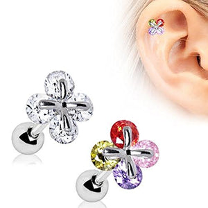 316L Stainless Steel Art of Brilliance Adorned Quatrefoil WildKlass Cartilage Earring-WildKlass Jewelry