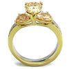 WildKlass Stainless Steel Ring Two-Tone IP Gold Women AAA Grade CZ Champagne-WildKlass Jewelry